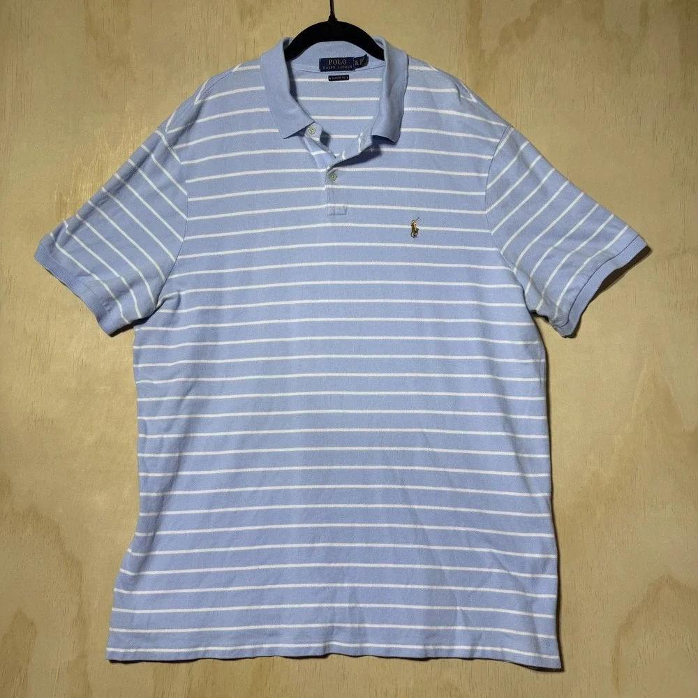 Polo Ralph Lauren Classic Fit Polo Shirt Mens XL Blue White Stripe Pony Golf